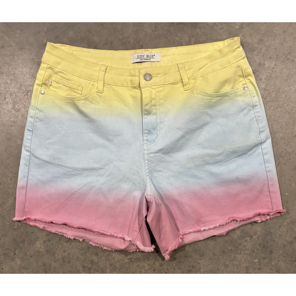 Judy Blue Jean Shorts Womens 1XL Dip Dye Cut-Off Colorful Ombre 5-Pocket Casual